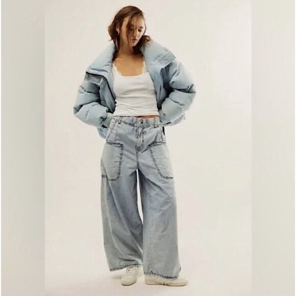 We The Free Shibuya Wide Leg Jeans Elastic Comfort Waist Blue Washed S - Picture 11 of 12